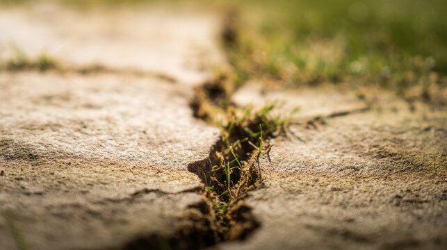 spodumene. Small depression in lawn with scattered soil fragments and textured ground. real-estate listings, architecture portfolios, designed for real-estate listing and luxury residence showcases.
