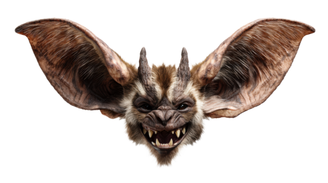 Furry mythical creature with bat wings and sharp teeth