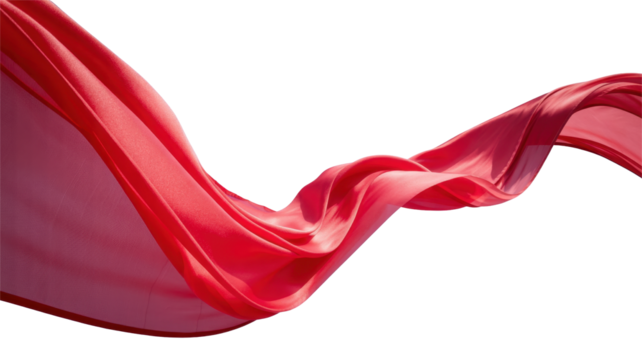 Red Silk Fabric Billowing Across a Bright Blue Sky