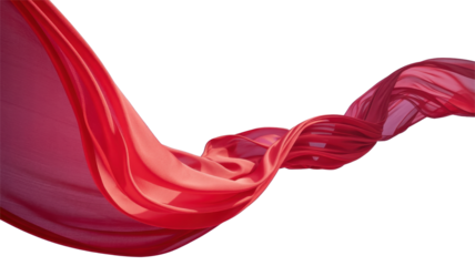 Red Silk Fabric Billowing Across a Bright Blue Sky