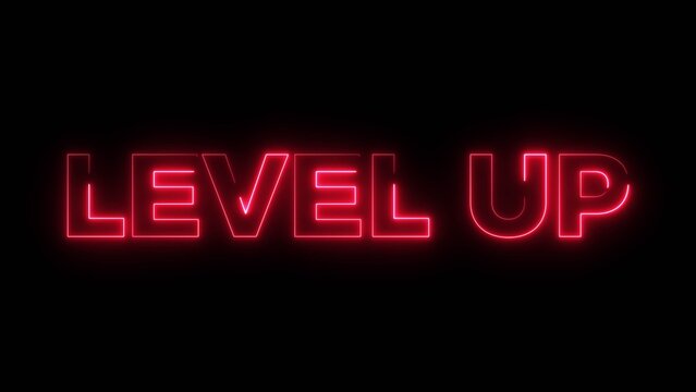Level Up neon text icon, on black background illustration. Level Up gaming position, congrats text sign background.