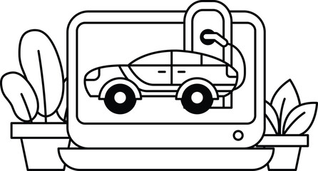 A black and white drawing of a car with a key on it
