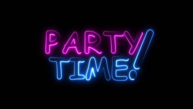 party time neon text icon, on black background illustration. party time game, music text sign background.