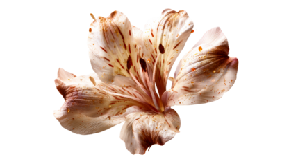 Alstroemeria flower with subtle pink hues and gold flecks