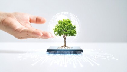 Hand touching digital hologram of Earth, glowing data streams, global connection concept 