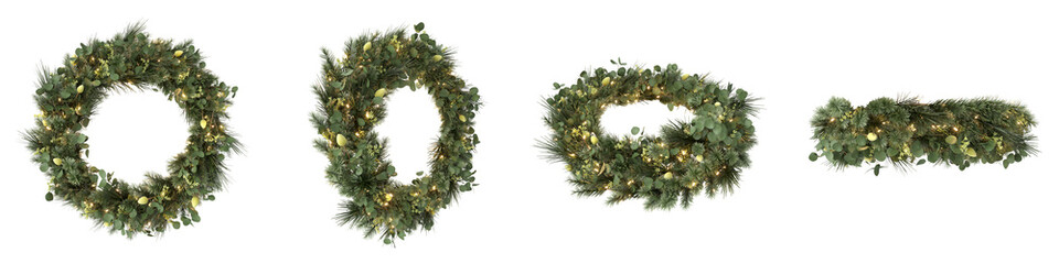 Christmas wreath and garland isolated on transparent background. high quality 3d rendering. png format	