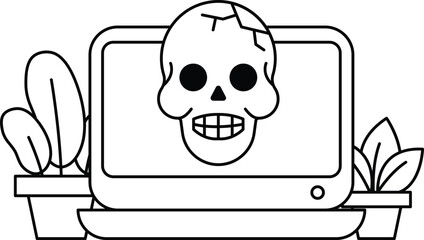 A skull is on a computer monitor