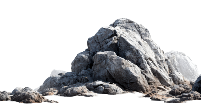 Craggy Rock Formation Isolated on White Background