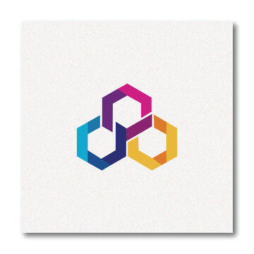 Interconnected Hexagons Abstract Logo. Modern Colorful Geometric Icon for Technology, Blockchain, Data, Science, or Collaboration Corporate Brand Identity. Digital Network Symbol.
