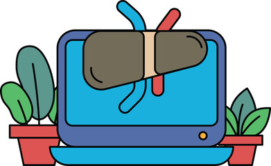 A laptop with a bug on it