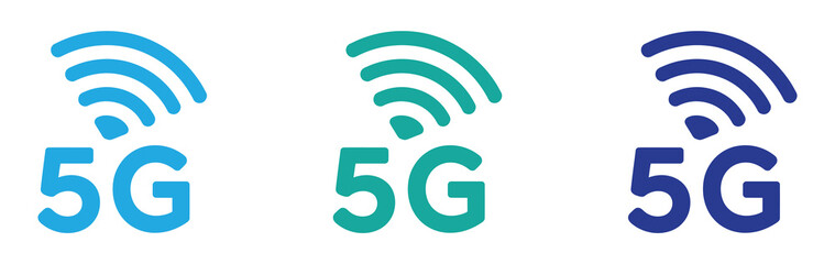 5G icons. Vector illustrations, high-speed mobile internet, signal strength, and connection symbols. Network wireless technology icons on  white isolated background