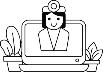 A woman doctor is on a computer screen