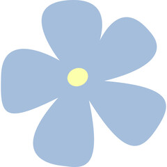 Simple Blue Flower Illustration with Yellow Center and Transparent Background Flat Design
