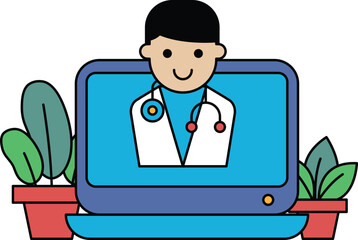 A cartoon doctor is on a computer screen