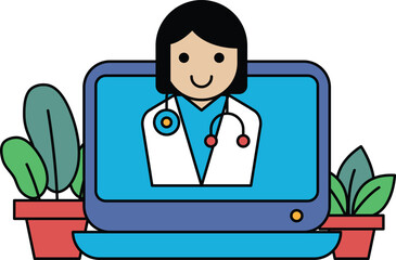 A woman is sitting in front of a computer screen with a smile on her face