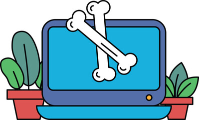 A computer monitor with two white bones on it