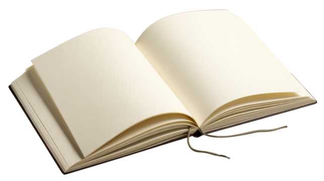 Open blank diary with textured cream pages and brown cover