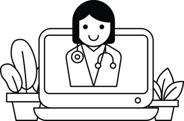 A woman doctor is on a computer screen