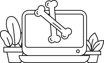 A computer monitor with two bones on it