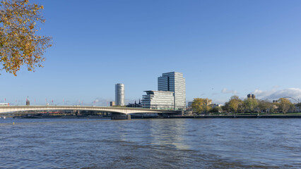 Obraz premium Blue Hour in the Harbour of Cologne with its great Architecture - November 2025. High quality photo
