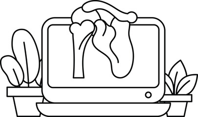 A computer monitor with a plant on top of it