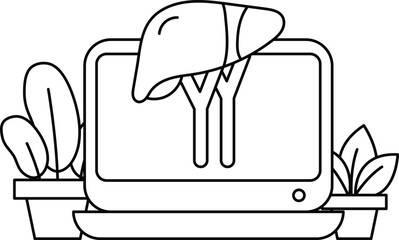 A computer monitor with a picture of a liver on it
