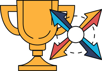 A trophy is shown with four arrows pointing in different directions