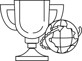 A trophy is shown with a globe in the background