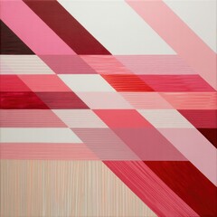 Diagonal Stripes in Red and Pink Abstract Composition