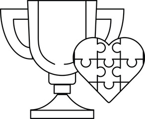 A trophy and a puzzle piece heart