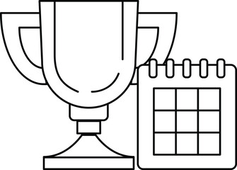 A trophy and a calendar are shown together