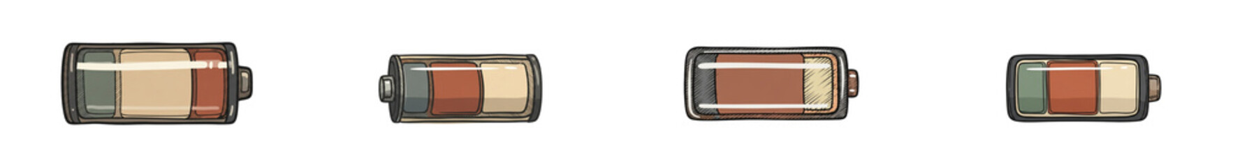 battery icon set with three colored segments