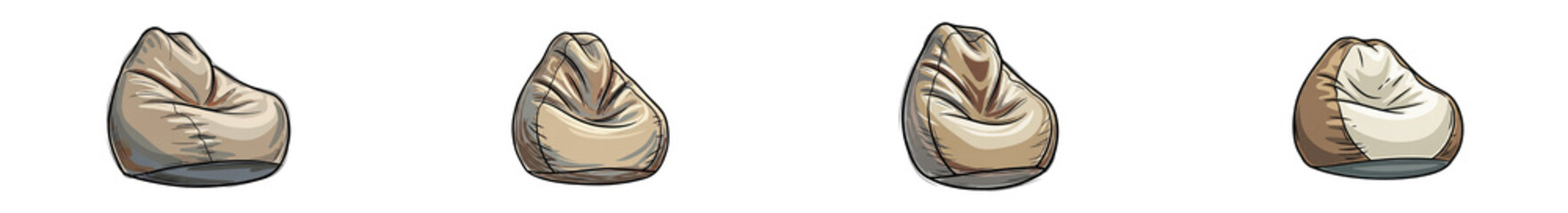 Bean bag chair hand drawn set isolated on white