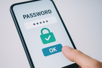 Modern Smartphone Displaying Password Entry Screen with Lock Icon and Validation Button for Security Concept
