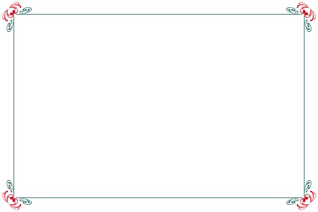 Elegant Decorative Border Frame Green and Red Swirl Corner Design. 1339