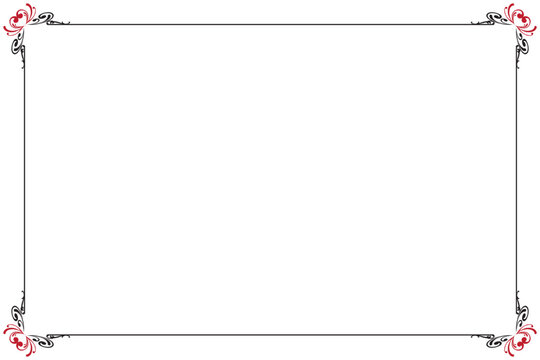 Elegant Decorative Border Frame Black and Red Swirl Corner Design. 1345