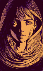 portrait of a woman with a veil and melancholic expression