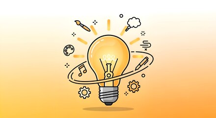 Illustration of a simple glowing light bulb, symbol of creativity