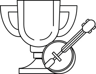 A cup with a guitar on top of it