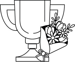 A cup with flowers in a paper bag