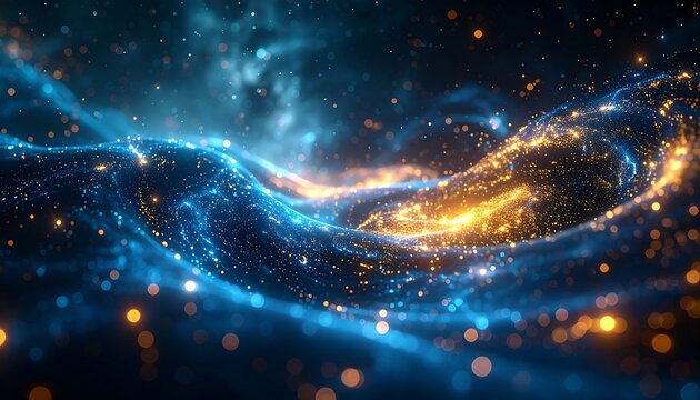 Abstract, dynamic digital art depicting vibrant cosmic energy