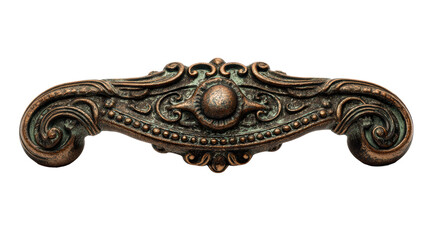 Ornate Vintage Metal Drawer Pull With Green Patina