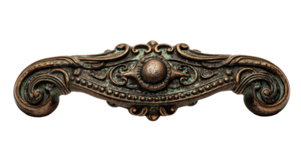 Ornate Vintage Metal Drawer Pull With Green Patina