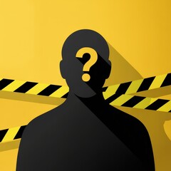 Silhouette with Question Mark in Hazard Tape Scene