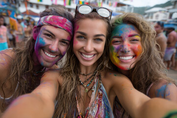 Fototapeta premium Colorful celebration of friendship at a vibrant festival in a lively market setting