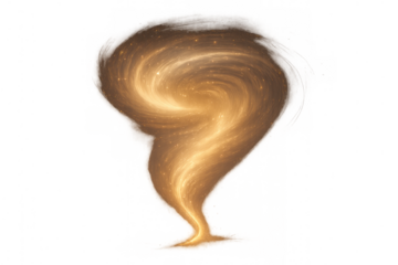 Golden glitter vortex creating a spiral motion on transparent background representing magic and energy