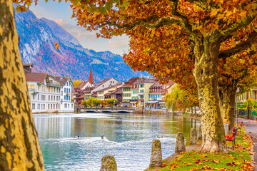 Interlaken city skyline, cityscape of Switzerland