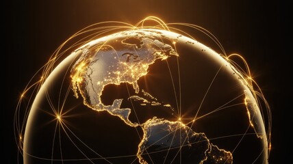 Glowing Golden Orb with Crystalline Continents and Network