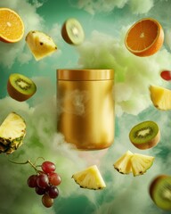 Matte Gold Cylinder with Floating Fresh Fruits