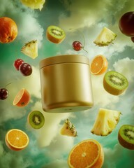 Matte Gold Cylinder with Floating Fresh Fruits